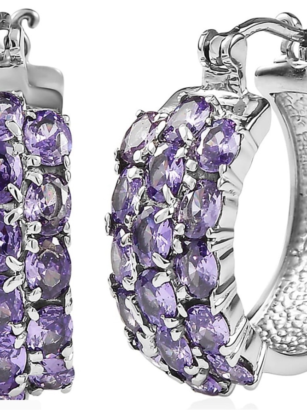 Simulated Amethyst Color Diamond Hoop Earrings in Stainless Steel 7.15 ctw